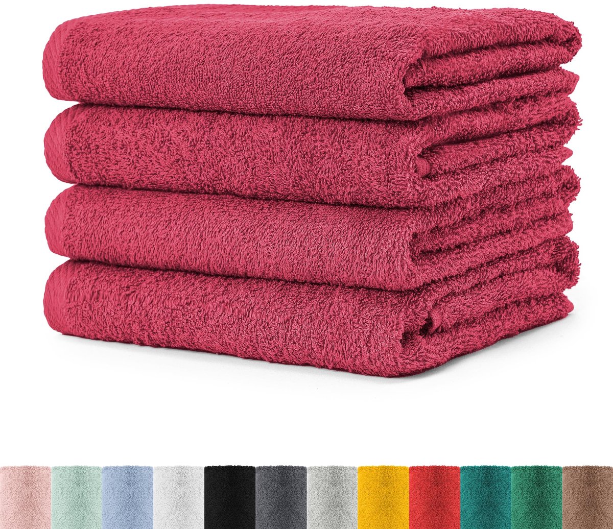 Dailygoods- Handdoeken Set van 4 - Badstoffen - 100% Katoen - 50 x 100 cm - Robijnrood - Luxe kwaliteit - Badhanddoeken