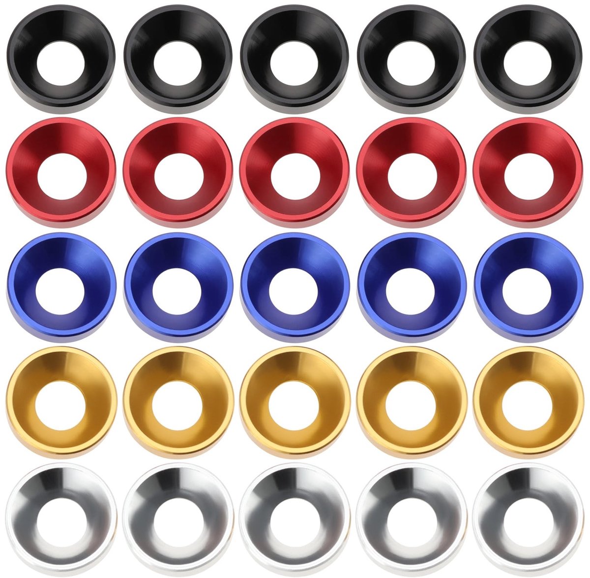 Dailygoods- Pakkingen 25 stuks - M6x14x3,5 mm - Aluminiumlegering - Verzonken Ringen - Zwart/Rood/Blauw/Zilver/Goud - Hoogwaardige Constructie - Schroefringen