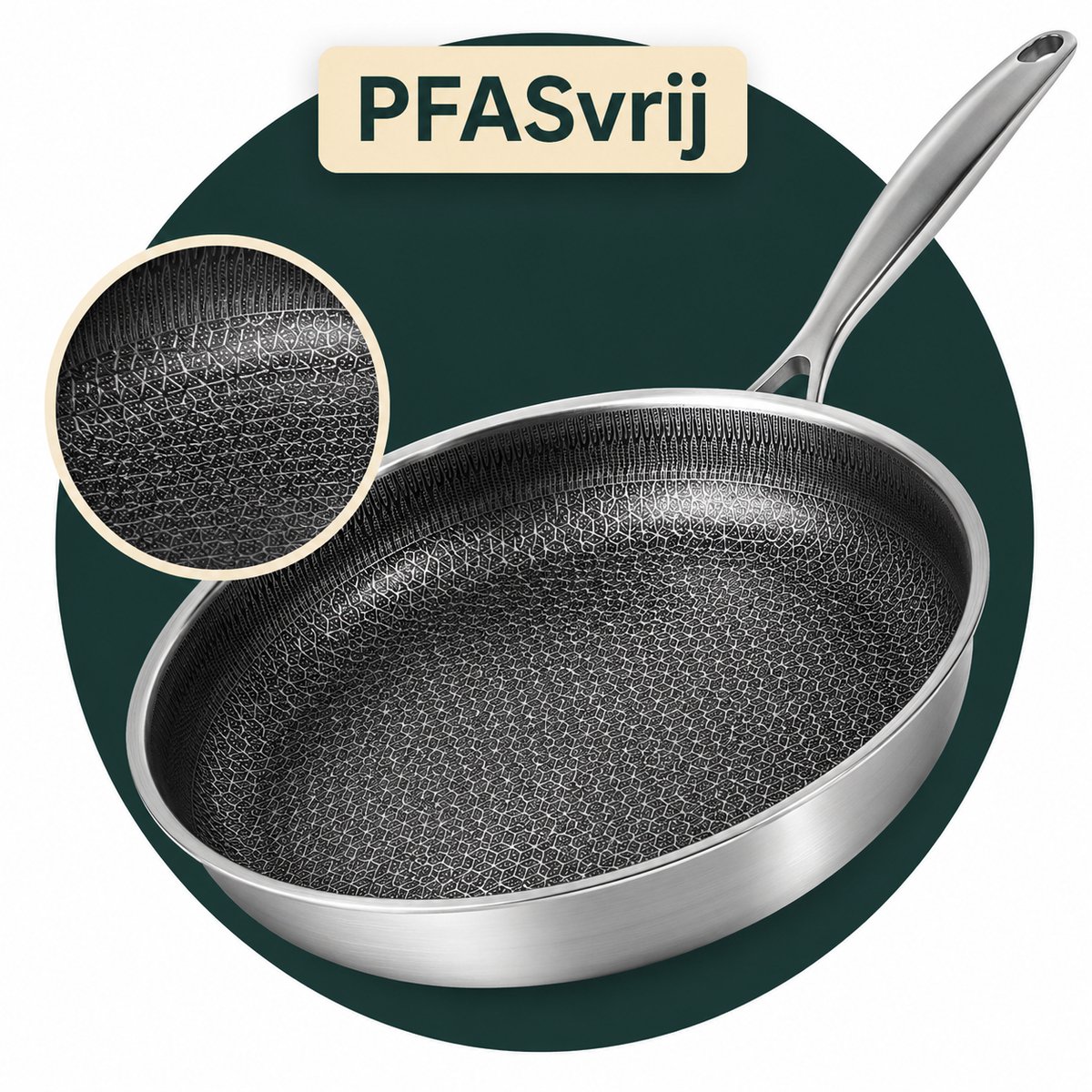 Chef Rebel® - PFAS-vrije honingraat koekenpan - 28 cm - RVS keramisch - anti-aanbakpan - inductie & alle warmtebronnen - ovenbestendig