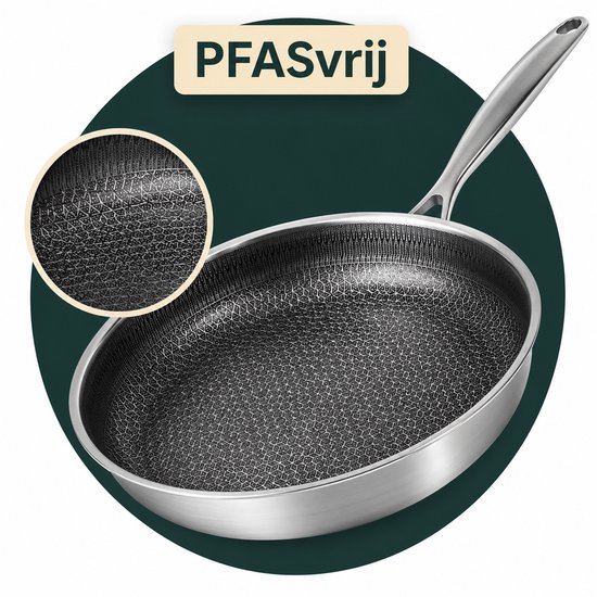 Chef Rebel® - PFAS-vrije honingraat koekenpan - 28 cm - RVS keramisch - anti-aanbakpan - inductie & alle warmtebronnen - ovenbestendig