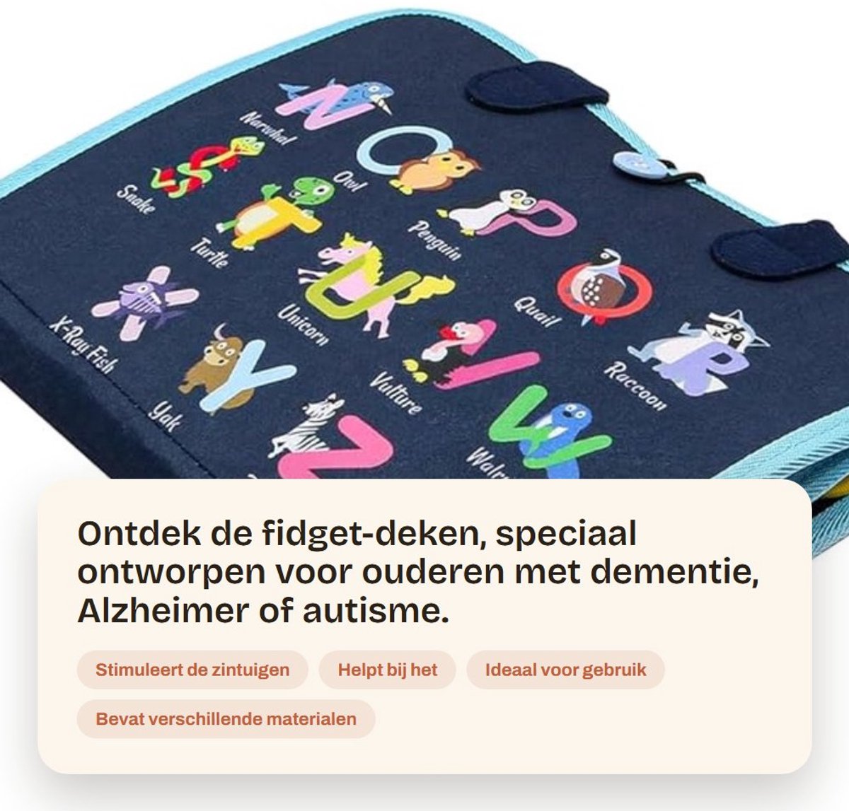 Dailygoods- Fidget-deken sensorisch - Alzheimer - Dementie - Autisme - Angst - Katoen 50 x 30,5 cm - Sensorische Deken