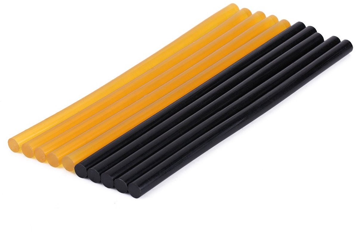 Dailygoods- Lijmstiften 11mm - 5 Stuks Zwart - 5 Stuks Geel - Hoge Viscositeit - Geschikt voor Diverse Materialen - Duurzaam en Flexibel - Lijmstaafjes