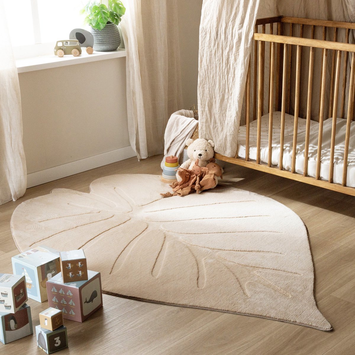 Little Olly Wasbaar kindervloerkleed - Coco Blad Beige - 80x120cm