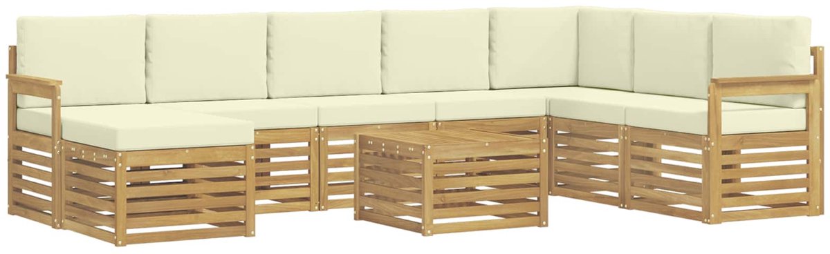 vidaXL Buiten - bank - set - 9 - st - 8-zits - Wit - en - crèmekleurig - Polyester Wit en crèmekleurig