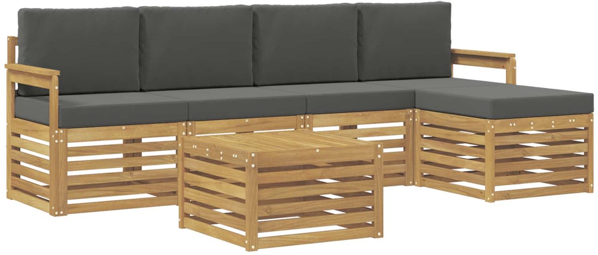 vidaXL Buiten - bank - set - 6 - st - 5-zits - Wit - en - antracietkleurig - Polyester Wit en antracietkleurig