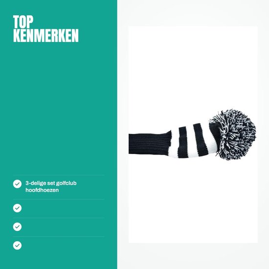 Dailygoods- Golfclub Hoofdhoezen 3-delige Set - Geschikt voor Driver (460cc) - Fairway - Gebreide Stof - Zwart/Wit - Bescherming tegen Krassen - Headcovers van Dailygoods — afbeelding 2