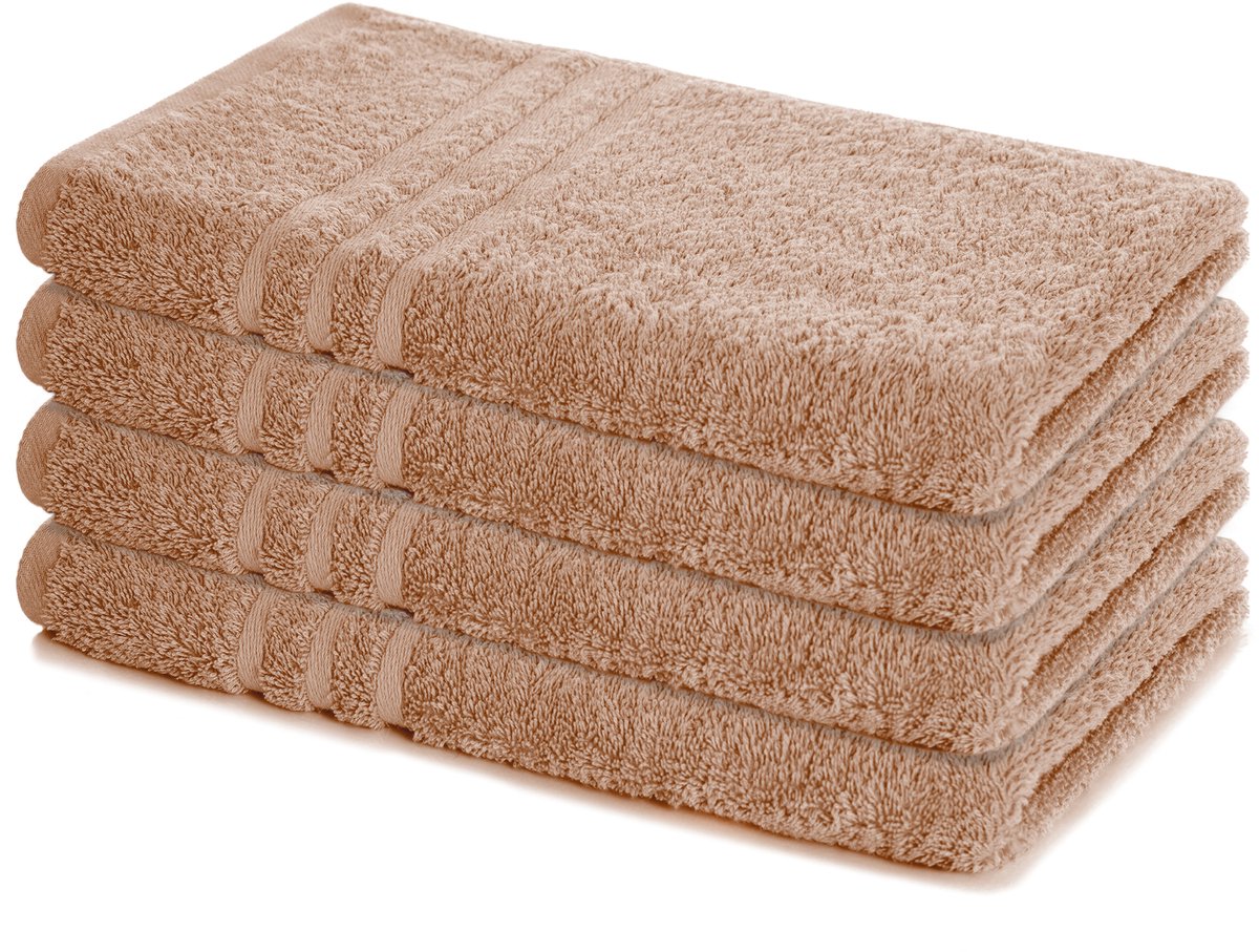 Lavea® Set van 4 Handdoeken 50x100 cm, 100% Katoen – Zacht en Absorberend – Perfect als Handdoek voor Thuis en Hotel – Cappuccino