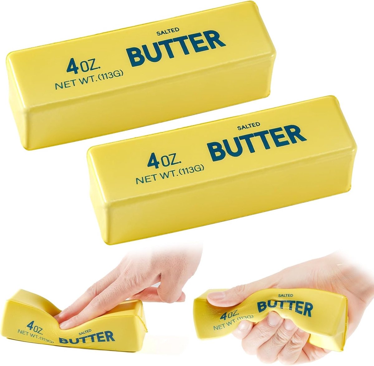 OLOEY 2 stuks Butter Squishies-Zachte-langzaam terugkerende knijpspeeltjes-Butter Stick Fidget Toys en stressballen voor op kantoor-als feestartikelen en verjaardagscadeaus(Geel)
