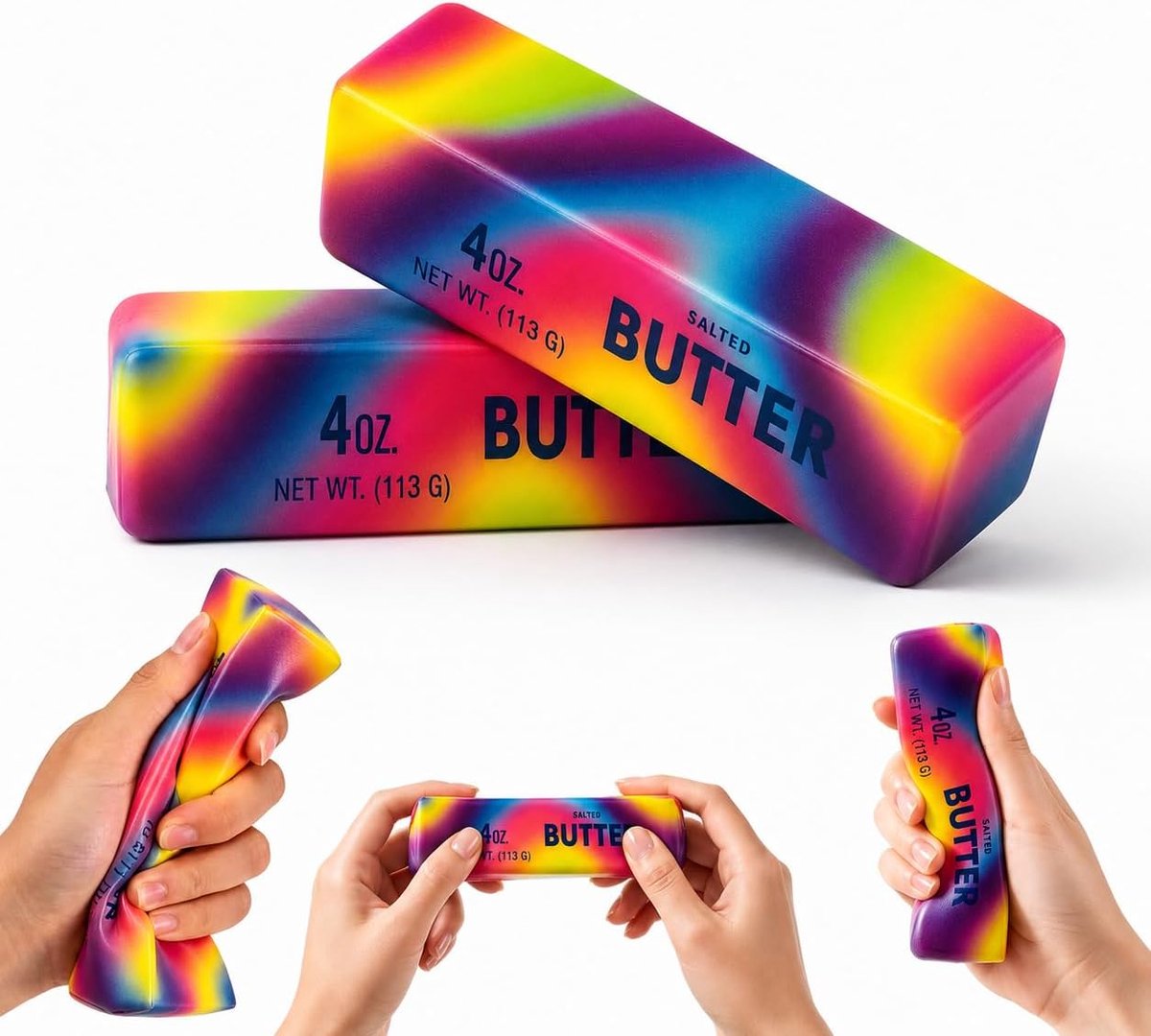 OLOEY Set van 2 Regenboog 'Butter Squishy' Speeltjes-Schattige-Zachte en Langzaam Terugkerende Knijpspeeltjes voor Stressverlichting-Sensorisch Fidget-speelgoed voor Bureau-Kantoor-Feestjes en Cadeaumanden