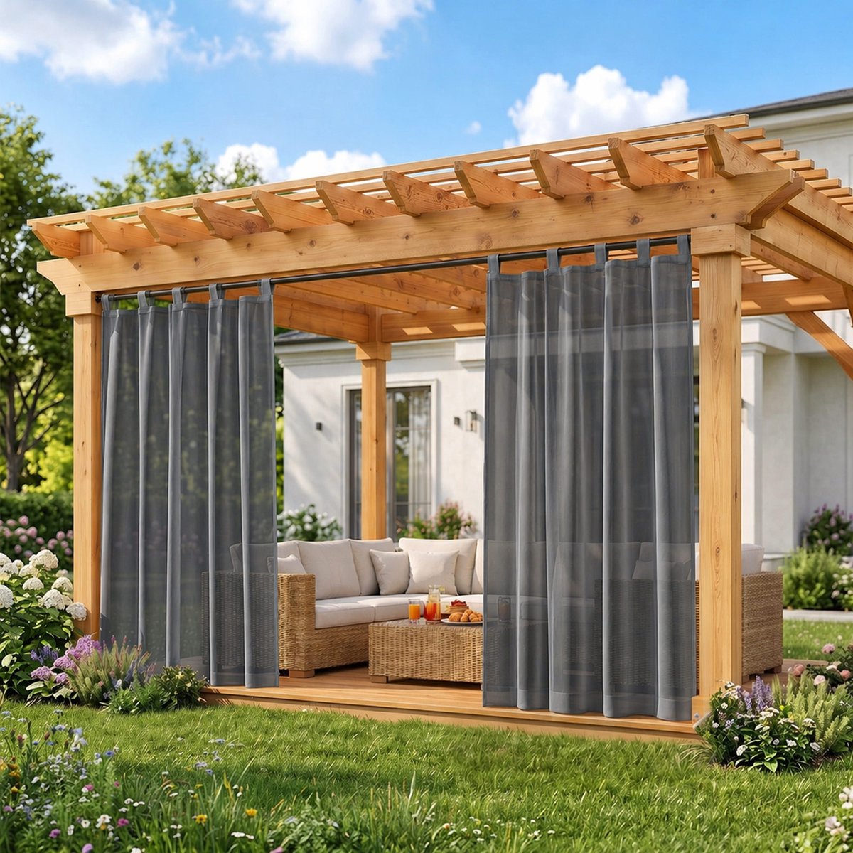 MUPOO Industrieel Waterdicht Buitengordijnen met Klittenband - velcro Outdoor voile Gordijnen - Vitrages voor Overkapping,Veranda & Balkon -