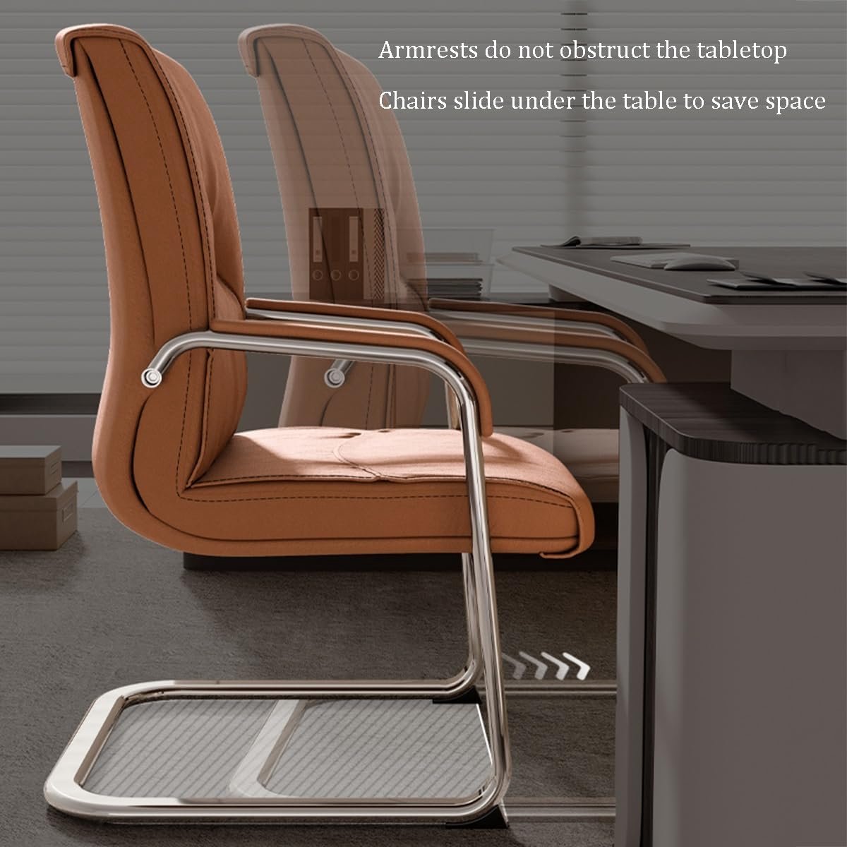 Conferentiestoel met hoge rugleuning 60 x 58 x 106 cm – Ergonomische Vergaderstoel met Armleuningen en Slede Onderstel – Gepolsterde Directiestoel voor Kantoor, Receptie en Wachtkamer – Mobili Bella