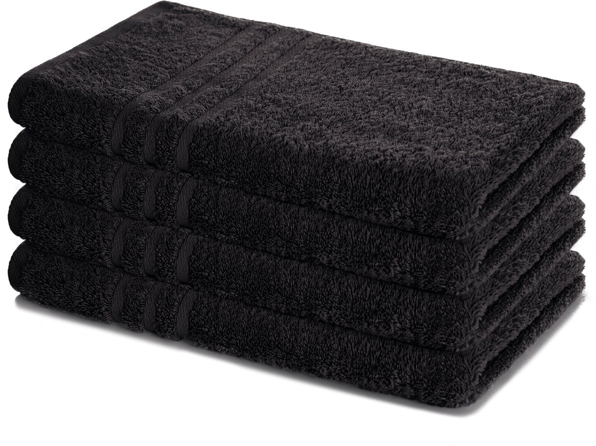 Lavea® Set van 4 Handdoeken 50x100 cm, 100% Katoen – Zacht en Absorberend – Perfect als Handdoek voor Thuis en Hotel – Zwart