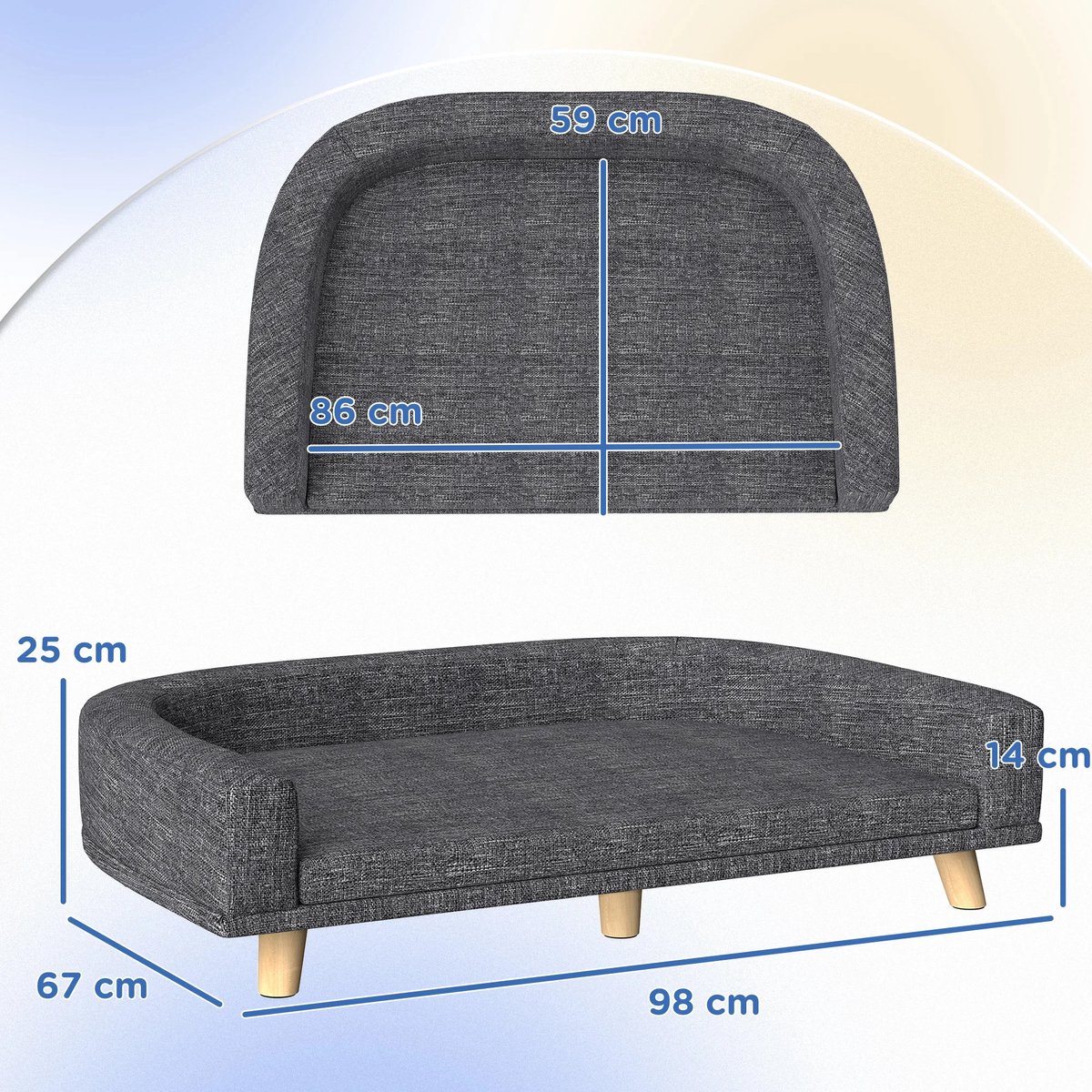 Norvia - Hondenbed Groot - Hondenmand - 98 x 67 CM - Met Wasbaar Kussen - Verhoogd Ontwerp - Houten Poten - Donkergrijs thumbnail 2