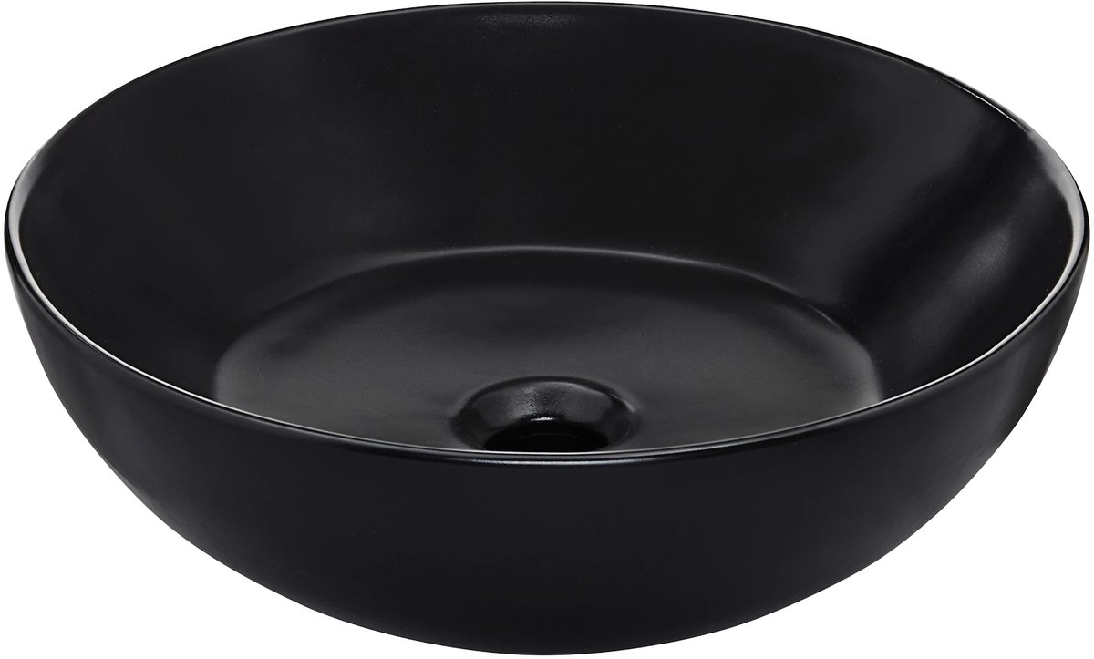 Schulte Wastafel Beco - 38 X 13cm - Rond Model - Met Overloop - Matzwart Keramiek