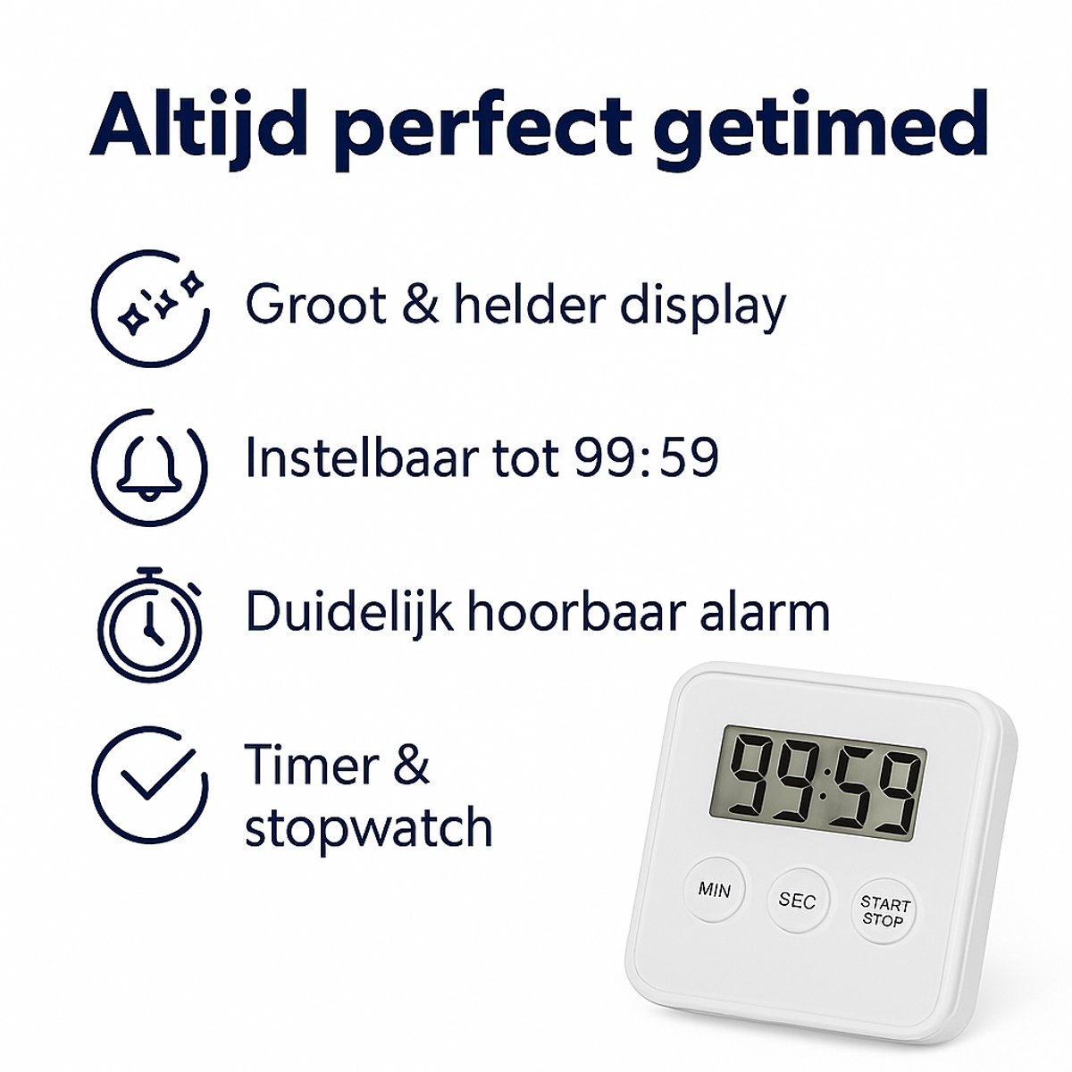 Juleika® Timer Wit | Incl. 1x AAA Batterijen | Magnetische Digitale Kookwekker | Witte Magneet Uitklapbare Standaard | Duidelijk Digitaal LCD-scherm | Compact | Lichtgewicht — cadeau in Kookcadeaus - foto 5
