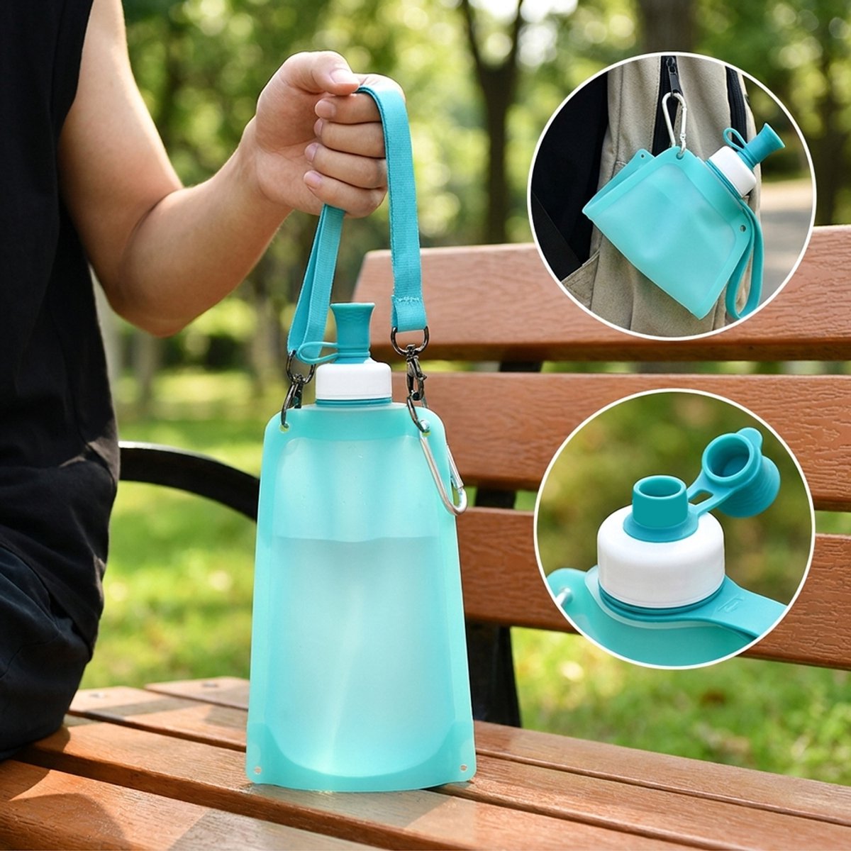 Outdoor opvouwbare draagbare waterfles met karabijnhaak & Verstelbare Schouderriem - 550ml - Herbruikbare sportbidons voor wandelen reizen - Voedselveilig siliconen - temperaturen van -40 °C tot 250 °C — cadeau in Sport & Outdoor - foto 6