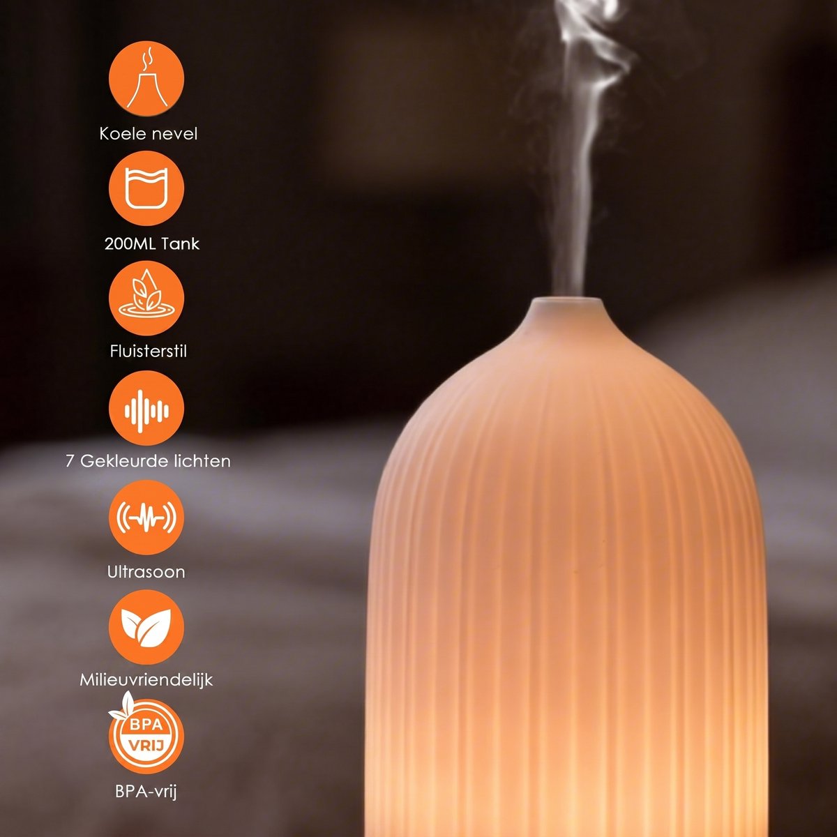 Dreamhigh® Diffuser voor Etherische Oliën 200 ml – Aromatherapie-Geurdiffuser - Kamergeurdiffuser - Stil - Instelbaar - Compact - RGB-Verlichting – Ideaal voor Yoga & Kantoor - Wit — cadeau in Wonen & Interieur - foto 3
