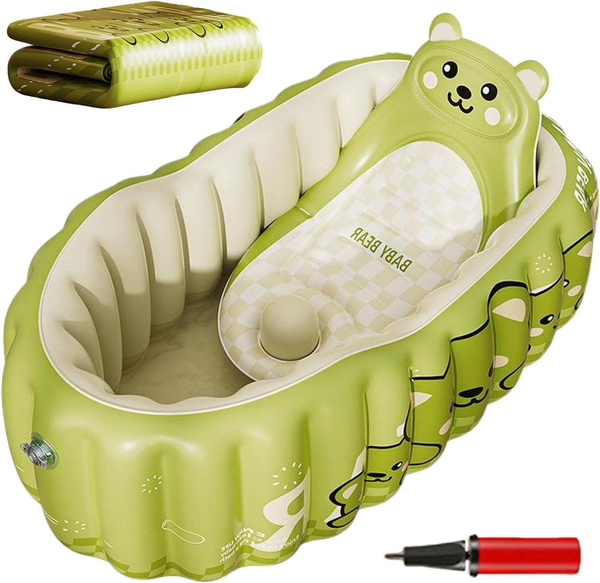 Opblaasbare babybadkuip - Draagbaar kinderbad - Veilig badderen thuis - Antislip stoel - 90 x 58 cm - Beer