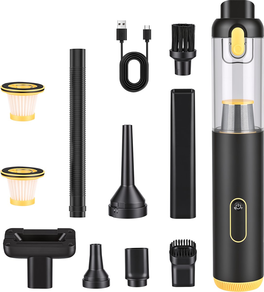 Dreamhigh® 3-in-1 Handstofzuiger – Mini Stofzuiger & Stofblazer – Met 18000 Pa Zuigkracht - Stofzuiger Draadloos - Krachtige Ministofzuiger - Voor Auto - Huis En Keuken - Zwart