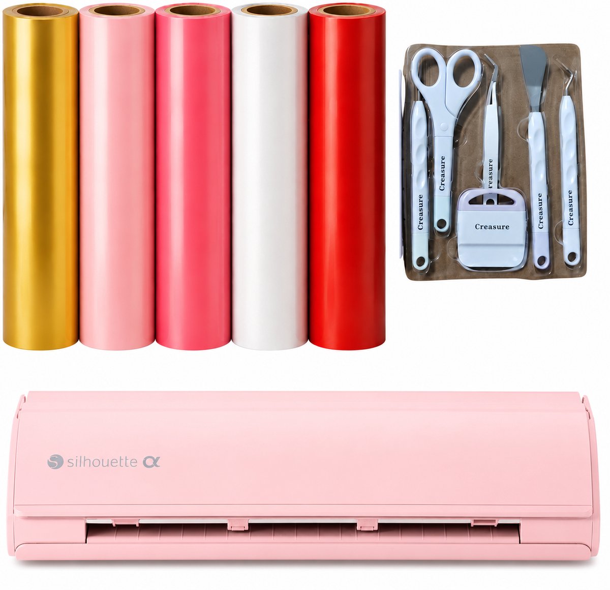 Silhouette Cameo 5α Roze – Valentijn Creative Starterpakket – Snijplotter met Vinyl, Flexfolie, Toolset & Applicatiefolie – Complete DIY Set