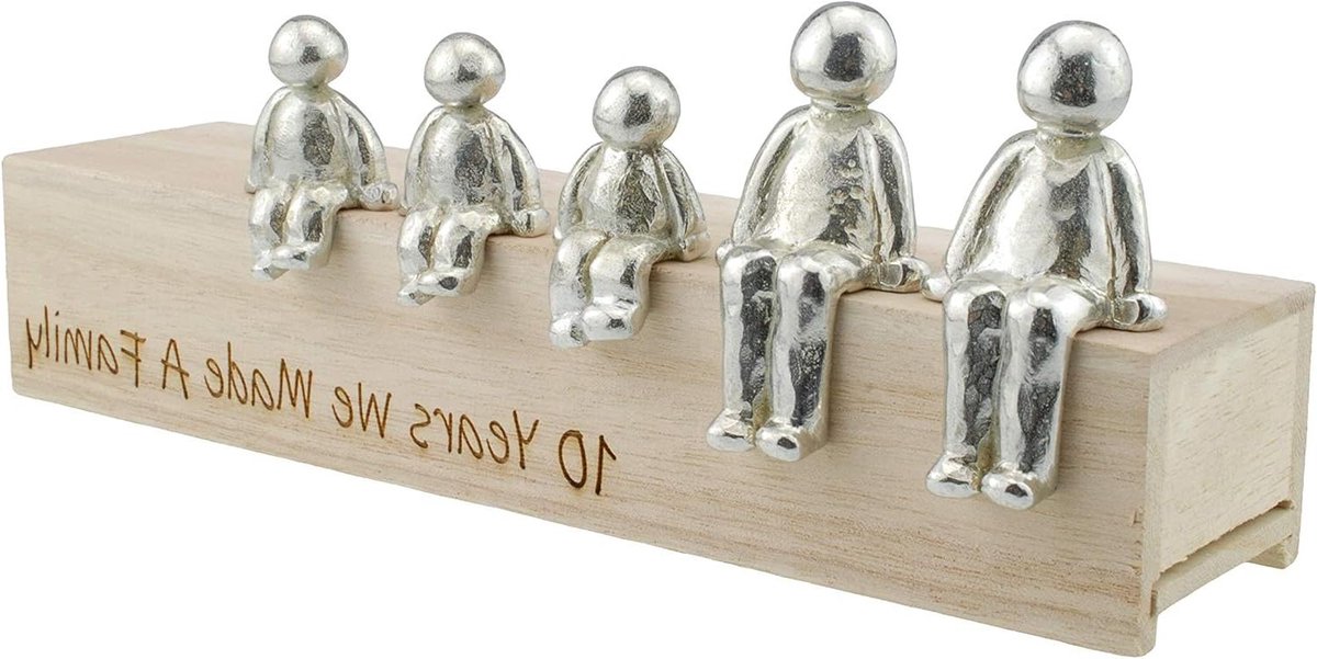 Familie Cadeau - Tin Figuren - Jubileum Vieren - Persoonlijke Combinatie - 3 Kinderen - Zilver