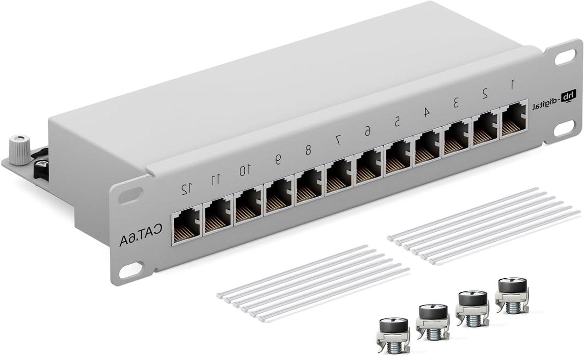 Patchpaneel Distributieveld - Netwerk Paneel - Netwerk Organisatie - Volledig Afgeschermd - 10 Inch 12 Poorts - Lichtgrijs