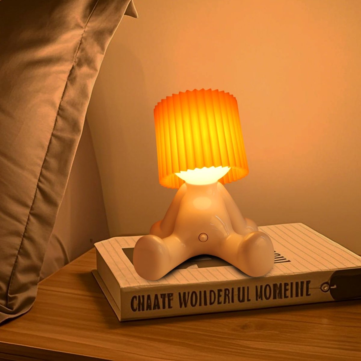 longziming - LED Tafellamp Creatief Design - Grappige Shy Man Bedlamp Met Lampenkap - Decoratieve Nachtlamp Voor Slaapkamer Interieur - Uniek Cadeau Idee Voor Vrienden En Familie - Oranje Licht