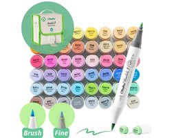 Ohuhu - Honolulu B Brush & Fine - Alcohol Art Markers - 48 Mid Tone kleuren - grijze etui