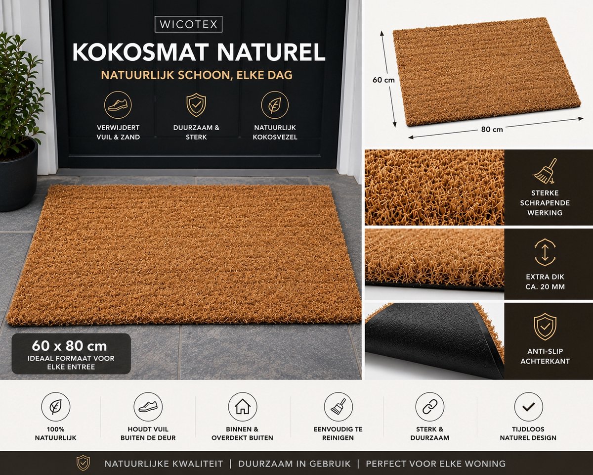 Wicotex - Deurmat - Kokosmat - Schoonloopmat - Kleur naturel