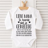 Baby rompertje met tekst | Lieve Mama Ik hoorde dat je geweldig bent en ben heel blij dat jij mijn mama gaat worden! ... ontmoeten! | lange mouw | maat 50-56 | aankondiging bekendmaking zwangerschap cadeau voor de liefste aanstaande