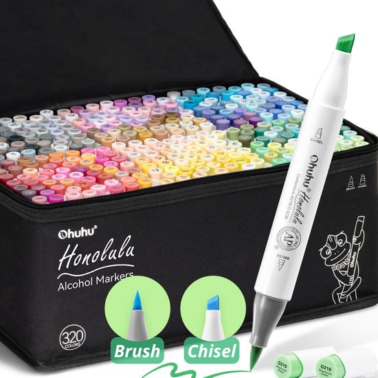 Ohuhu - Honolulu Brush & Chisel - Alcohol Art Markers - 320 kleuren