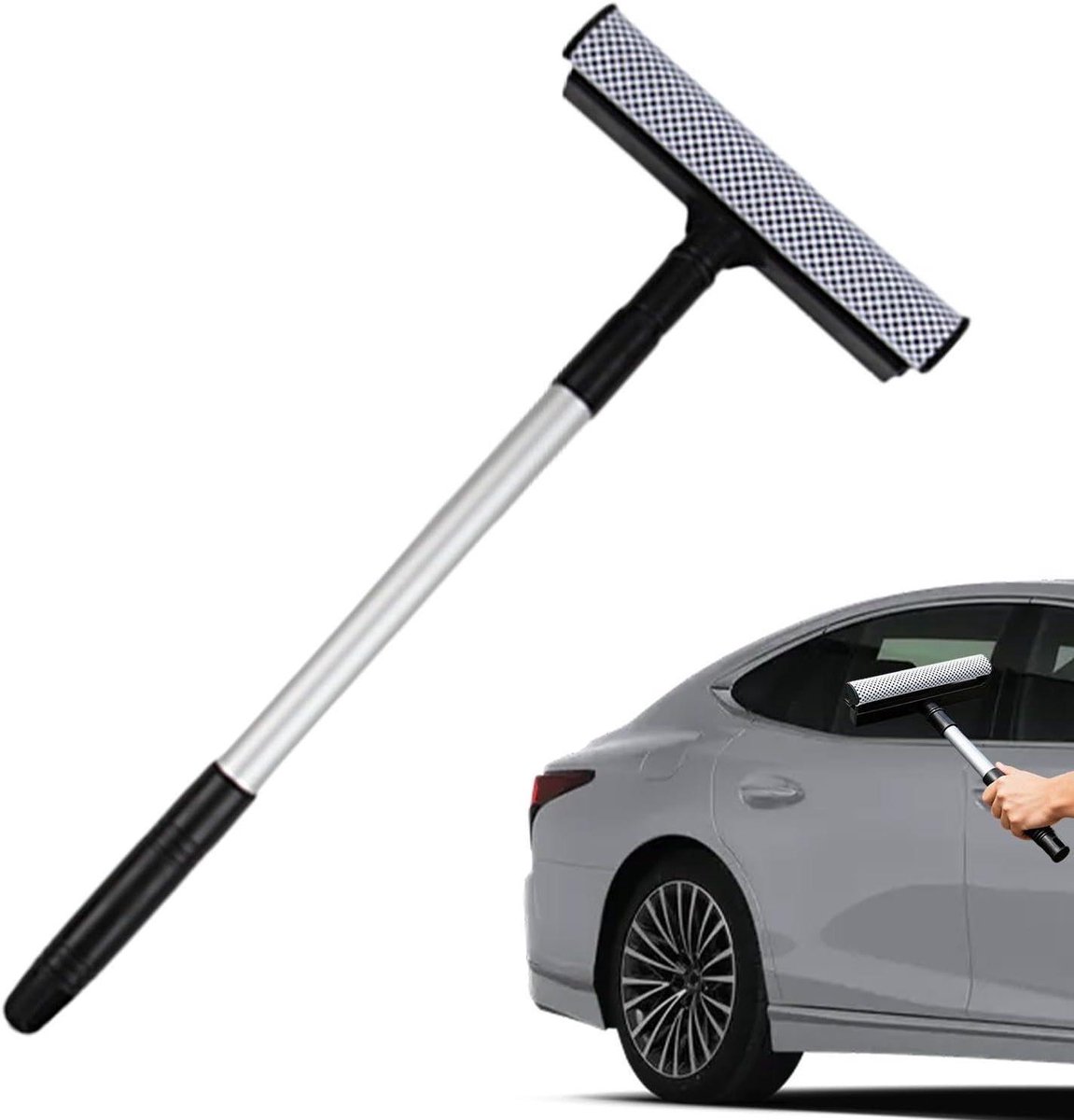 Raamreiniger Tool - Glaswisser Spons - Auto Ramen Wassen - Uitschuifbaar Handvat - 77 cm - Zwart