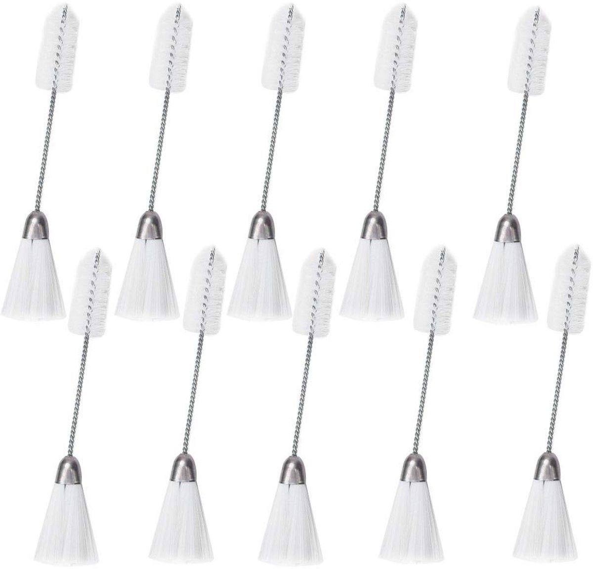 Dailygoods- Naaimachineborstel - 10 Stuks - Dubbelzijdig - Nylon Borstelkop - Roestvrij Stalen Handvat - Voor Diverse Toepassingen - Schoonmaakborstel