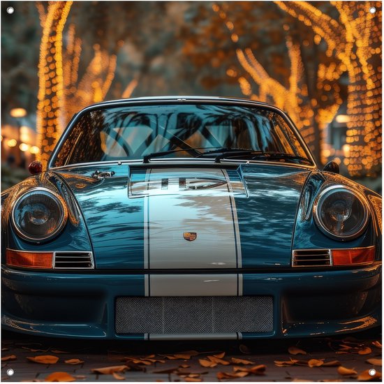 Muurdecoratie Porsche 911 Klassiek Blauw - 60x60 cm - Wanddecoratie Auto - Schuttingdoek - Tuindecoratie - Tuindoek - Tuinposter