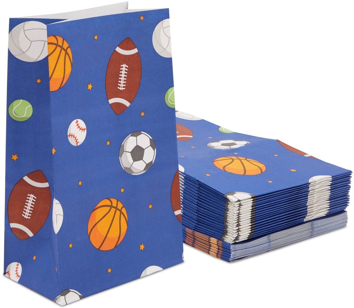 Dailygoods- Geschenkzakken 36-Pack - Sportthema - Papieren Goodie Tassen - Recyclebaar - 5,2 x 8,7 x 3,3 inch - Perfect voor Feestjes - Goodiebags