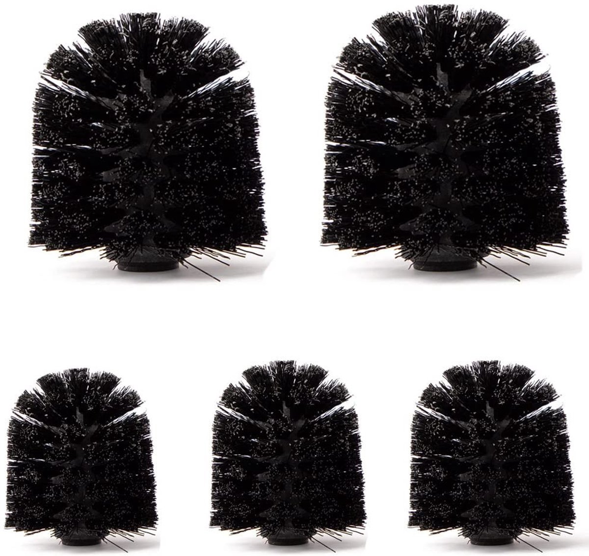 Dailygoods- Toiletborstelkop Set van 5 - Kunststof - Ø 8 cm - Hoogte 10 cm - Binnenschroefdraad 12 mm - Zwart - Toiletborstel