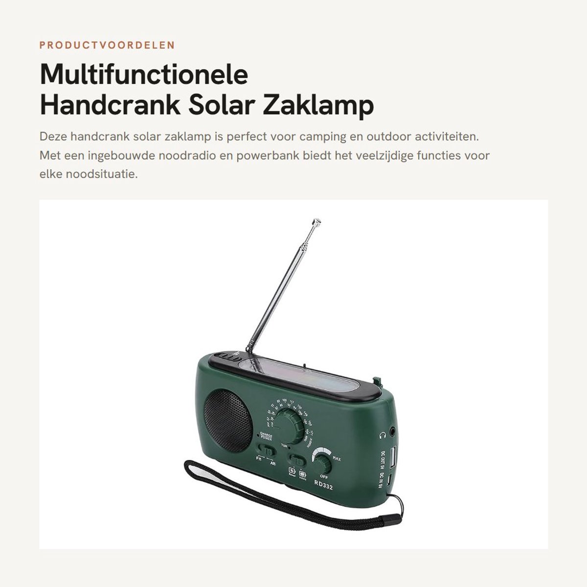Dailygoods- Noodradio met Solar Oplader - Handcrank - Powerbank - AM/FM Weerwaarschuwing - Draagbare Radio - 3-LED Licht - Noodlamp – foto 7