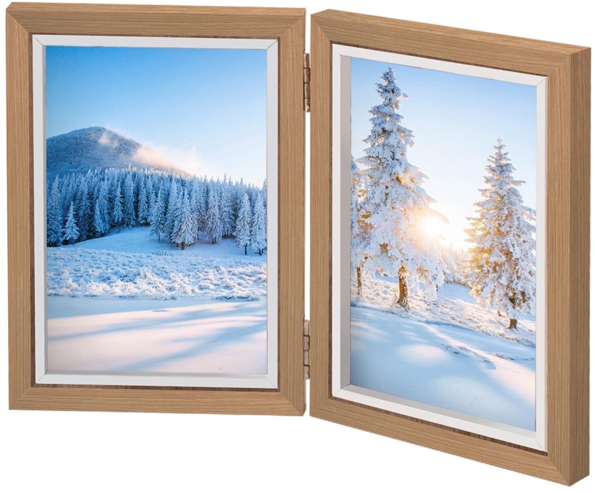Dailygoods- Fotolijst Dubbel 13 x 18 cm - Opvouwbaar - Houten Collage - Acrylplaten - Tafeldisplay - Geschikt voor 2 Foto's - Collagefotolijst