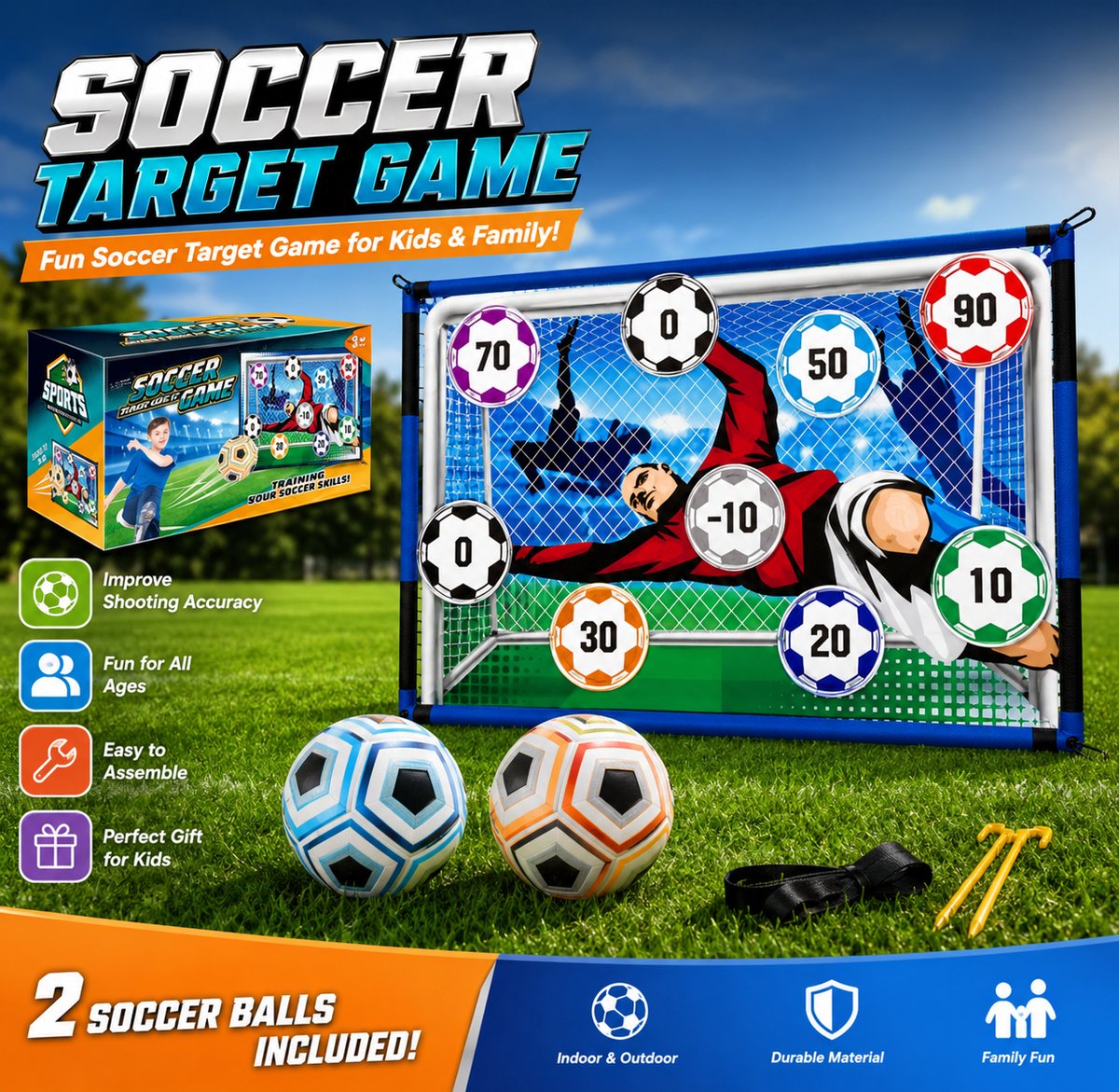 Voetbalwedstrijd Speelmat Set – Multiplayer Voetbalspel voor Kinderen – Binnen & Buiten Voetbal Speelgoed – Trainingsspel voor Jongens en Meisjes – Leuk Cadeau Idee
