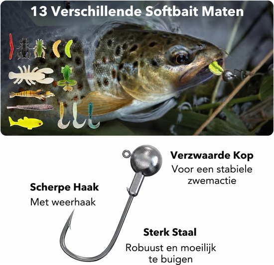 DOWO Kunstaas Set 78-delig - Kunstaas Roofvis - Visaas met Softbaits, Jigs, Pluggen en Wormen - Incl. Tacklebox - Kunstaas Snoek en Baars — afbeelding 3