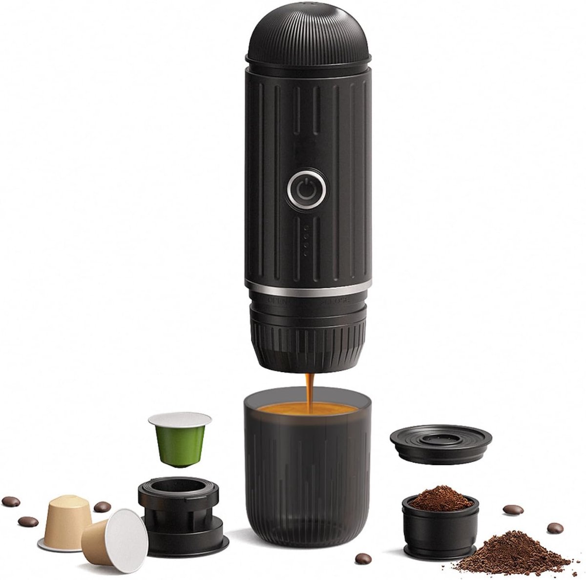Draagbare Elektrische Espressomachine - Zelfverwarmend, USB Oplaadbaar 80 Ml Mini-koffiezetapparaat, Reis-espressomachine voor Kamperen, Reizen, Wandelen, Kantoor (BLACK)