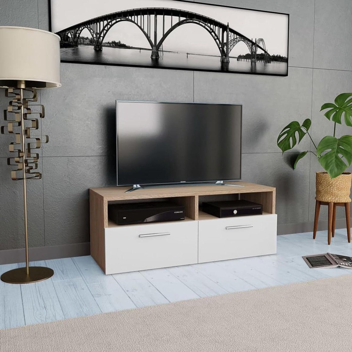 Tv-kast - Mediameubel - Woonkamer organiseren - Veel opbergruimte - 95 cm breed - Eiken en