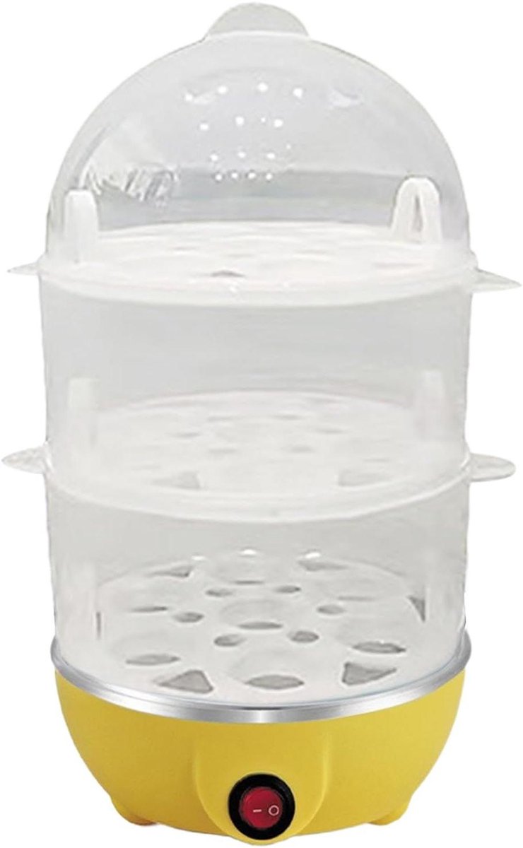 Elektrische Eierkoker - Stoomkoker - Snelle Maaltijden - 3 Niveaus - 16 x 16 x 28 cm - Geel