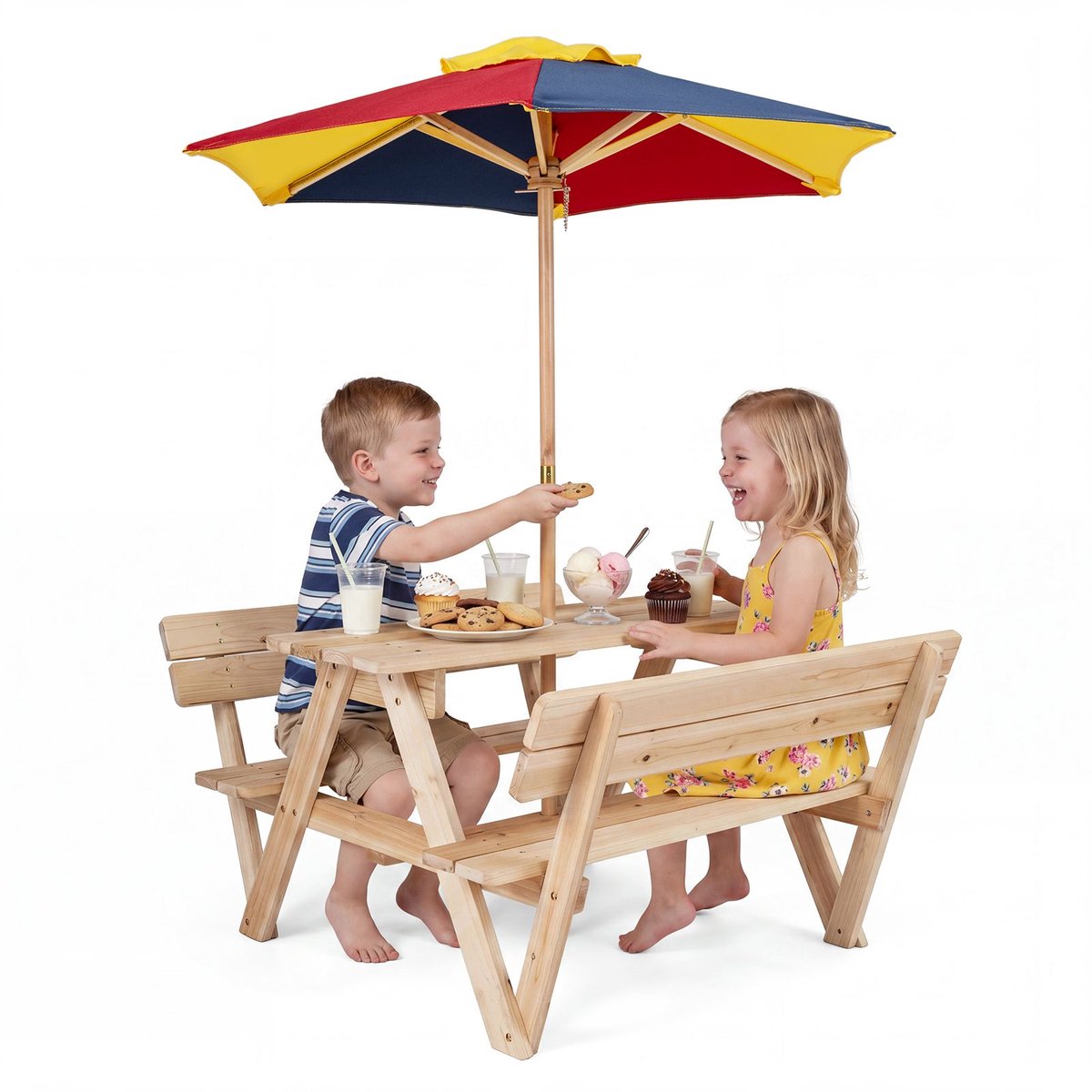 GranMaison Picknicktafel - Kinderen - Tuintafel - Multifunctionele Picknick tafel - Speeltafel - Geschikt voor Buiten - Multikleur