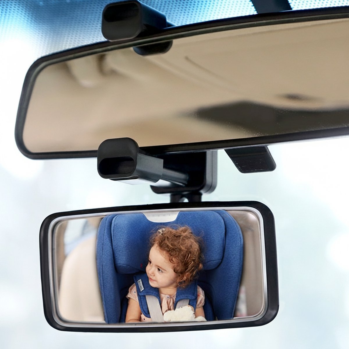 TEKROA® Universele Autospiegel Baby - Autospiegels - 360° Verstelbare Achteruitkijkspiegel met Clip - Bolle Spiegel Auto - 13x6 cm - Zwart