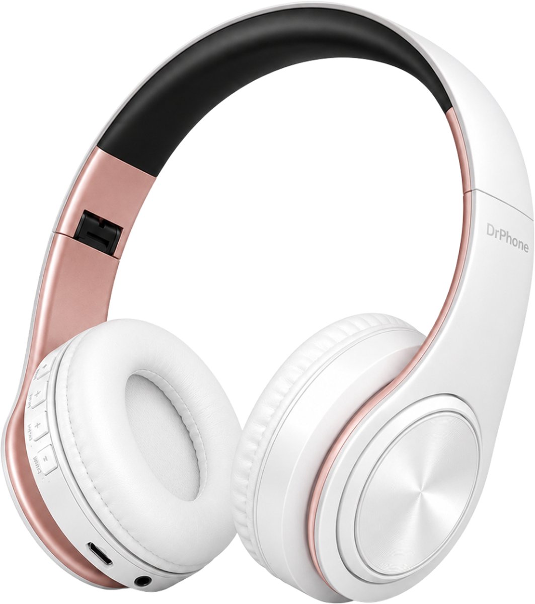 DrPhone BH1 - Draadloze Bluetooth Koptelefoon - FM Radio, Micro SD en AUX - On-Ear Headset met Microfoon - Wit/Rose