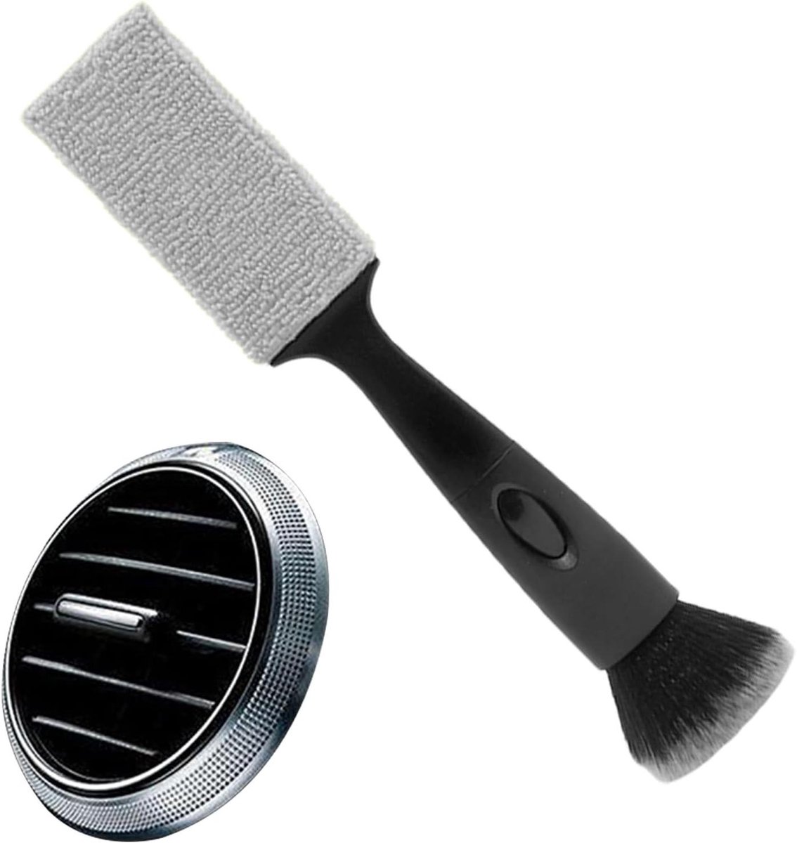 Auto Poetsborstel - Stofborstel Dubbele Kop - Interieur Reinigen - Zachte Vezel - 23 cm - Zwart