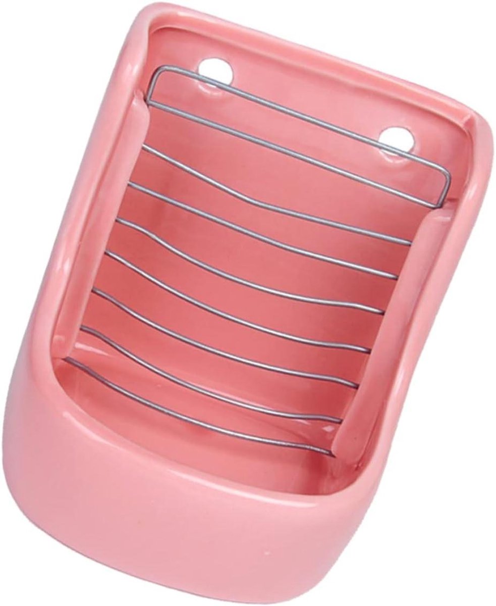 Keramische Voerbak - Hooi Dispenser - Knaagdier Voeren - Anti-omval Ontwerp - 16 x 13.5 x 13.5 cm - Roze