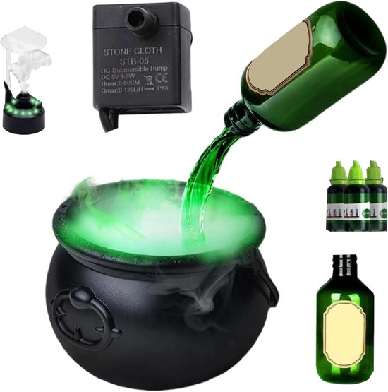 Cauldron Diffuser, Bubling Cauldron Bowl Halloween Decorations | Bubbling Jar with Floating Drinks Bottles Spooky Holiday Supplies Black For Women Men Home Kitchen — afbeelding 5