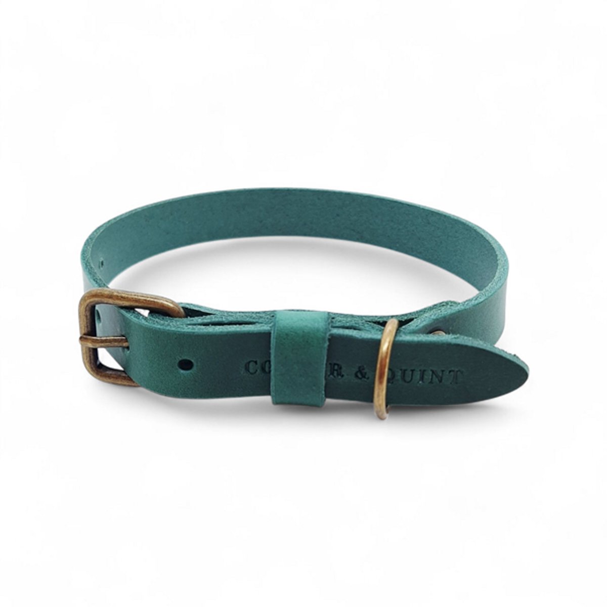 Cooper & Quint No Fuss - Halsband Hond - Leren Halsband Hond - Groen - Oud Messing - M